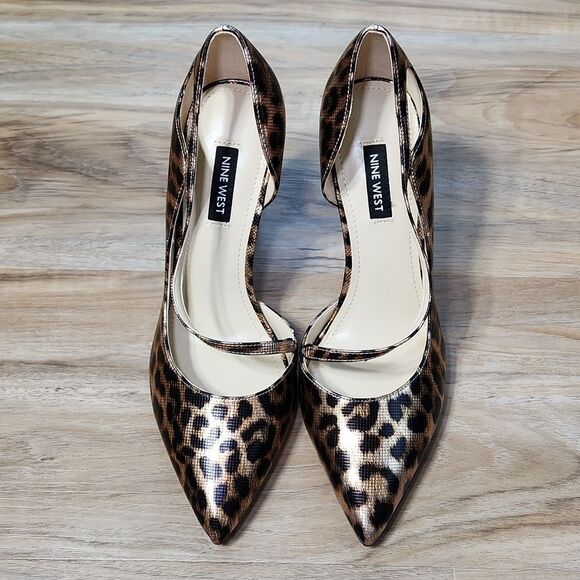 🩵NIB Nine West Black & Metallic Gold Leopard Print High Heel Pumps Size 8 - Picture 7 of 16